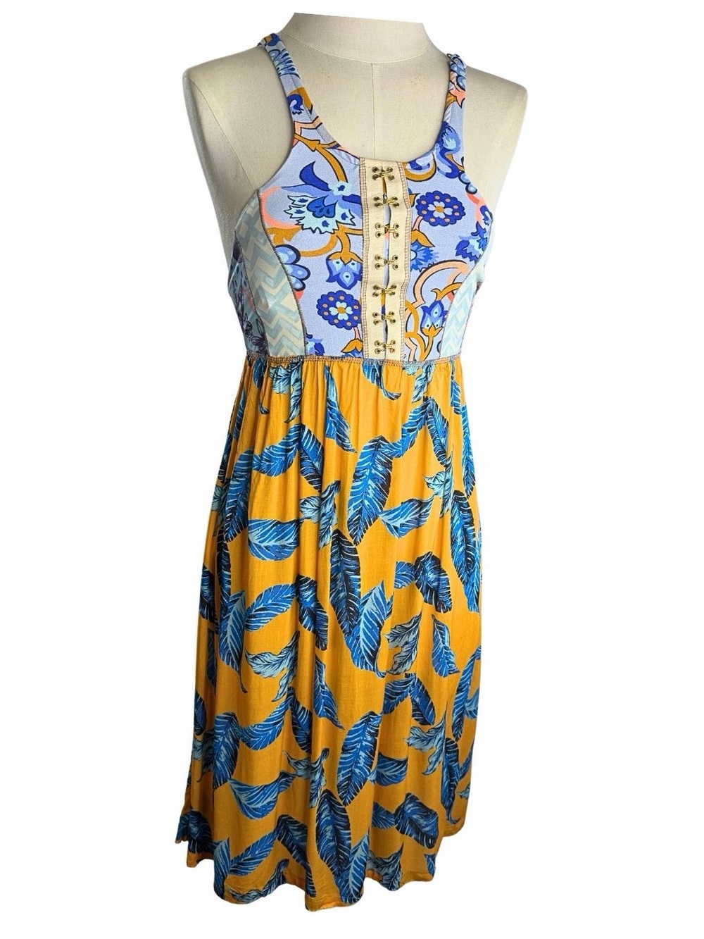 Maaji Mixed-Print Open-Back Midi Dress Size L NWT